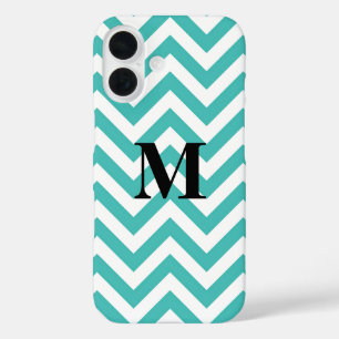 Blauwe Chevron met Monogram iPhone 16 Hoesje
