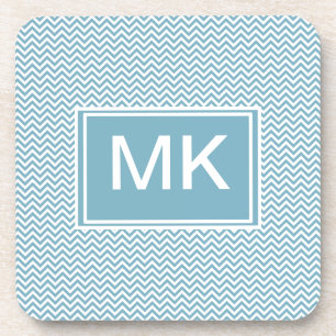 Blauwe Chevron met Monogram Drankjes Onderzetter