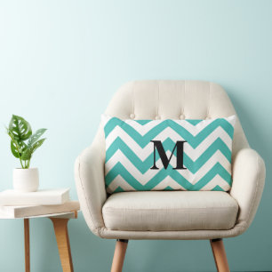 Blauwe Chevron met monogram Kussen