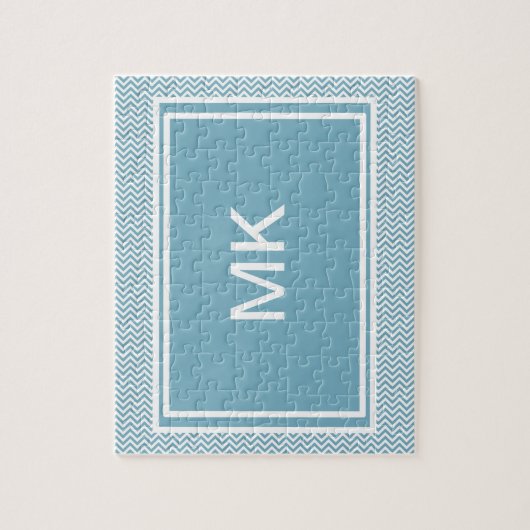 Blauwe Chevron met monogram Legpuzzel (Verticaal)