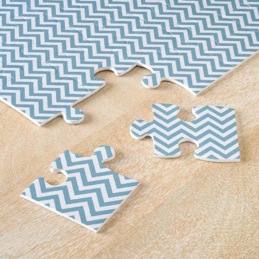Blauwe Chevron met monogram Legpuzzel (Zijkant)