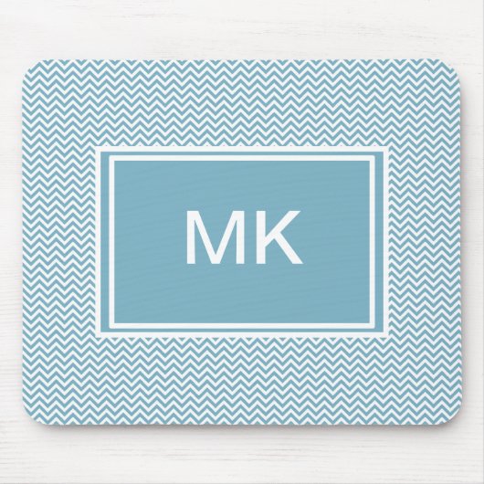 Blauwe Chevron met monogram Muismat (Voorkant)