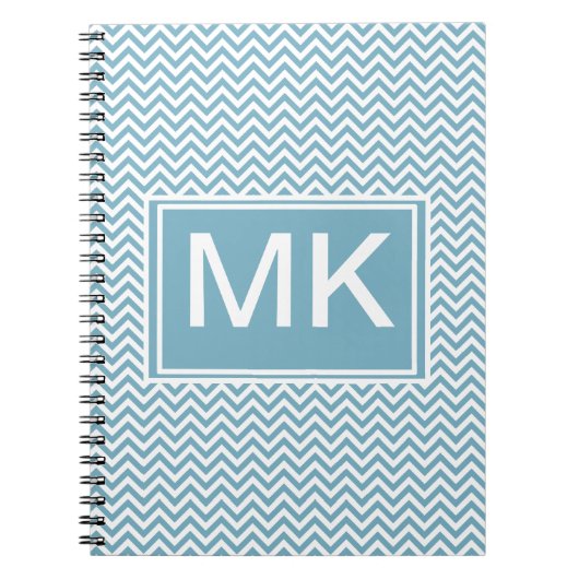 Blauwe Chevron met monogram Notitieboek (Voorkant)