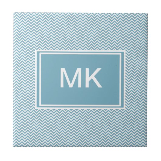 Blauwe Chevron met monogram Tegeltje (Voorkant)