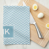 Blauwe Chevron met monogram Theedoek (Quarter Fold)