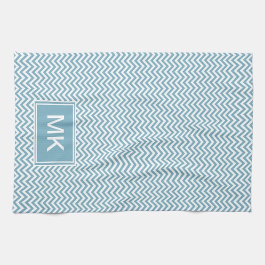 Blauwe Chevron met monogram Theedoek (Horizontaal)