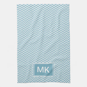Blauwe Chevron met Monogram Theedoek