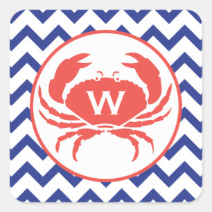 Blauwe Chevron Monogram Krab Sticker