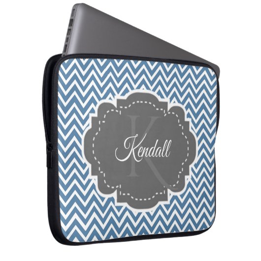 Blauwe Chevron persoonlijke laptophoes Laptop Sleeve (Voorkant Rechts)