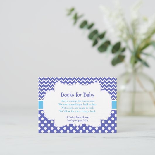 Blauwe Chevron & Polka Dot Book Request Informatiekaartje (Staand voorkant)