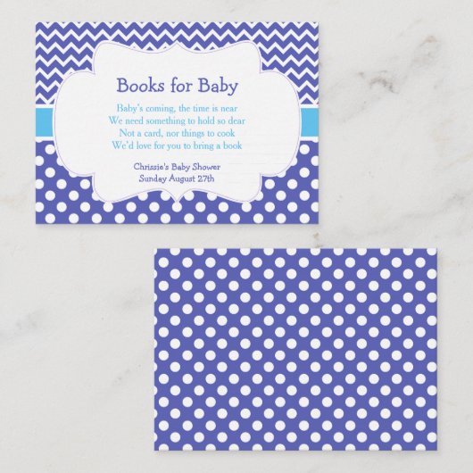 Blauwe Chevron & Polka Dot Book Request Informatiekaartje (Voorkant / Achterkant)
