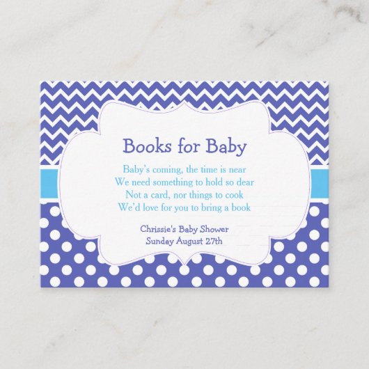 Blauwe Chevron & Polka Dot Book Request Informatiekaartje (Voorkant)