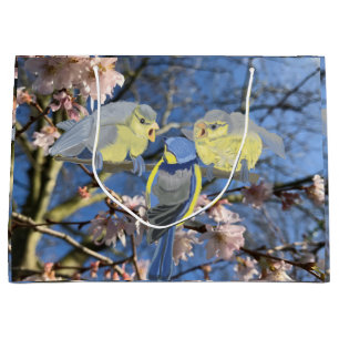 Blauwe Chickadee Moeder en baby's Pasen Groot Cadeauzakje