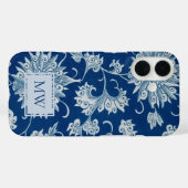 Blauwe Chinese Bloemenkrans Custom Monogram Case-Mate iPhone Case (Achterkant (horizontaal))