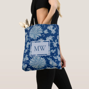 Blauwe Chinese Bloemstuk Aangepaste Monogram Schou Draagtas