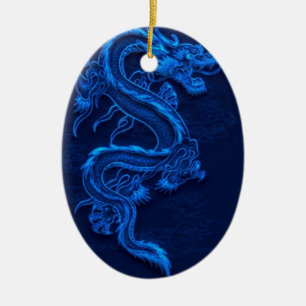 Blauwe Chinese draak Keramisch Ornament
