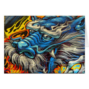 Blauwe Chinese dragon Graffiti All Occasion Kaart