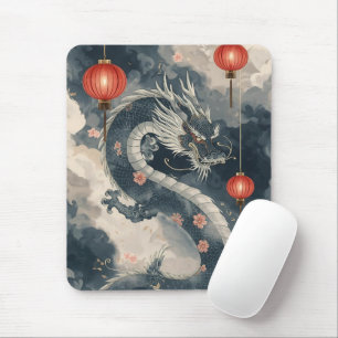 Blauwe Chinese drakenlantaarns Muismat
