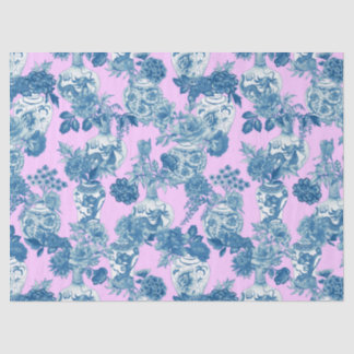 Blauwe Chinese vazen en bloemenboeket Waterverf Tissuepapier