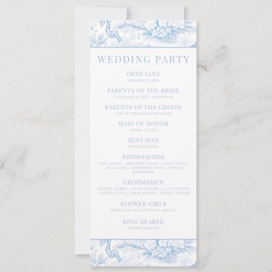 Blauwe Chinoiserie bloemenbruiloft programma kaart (Achterkant)