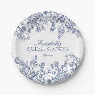 Blauwe Chinoiserie Bloemige Bruidsdouche Dessert Papieren Bordje