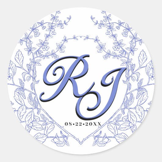 Blauwe Chinoiserie Elegant Script envelopverzegeli Ronde Sticker (Voorkant)