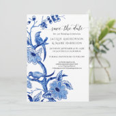  Blauwe Chinoiserie Floral Save the Date (Staand voorkant)