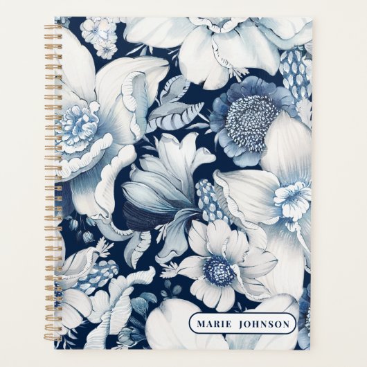 Blauwe Chinoiserie Gepersonaliseerde Planner (Voorkant)