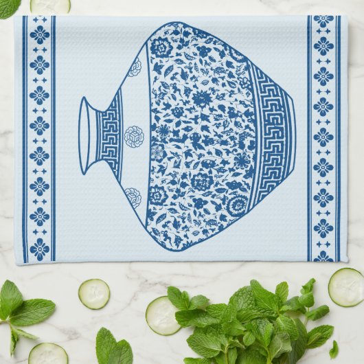 Blauwe Chinoiserie Ginger Jars Vassen Theedoek (Gevouwen)