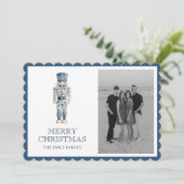 Blauwe Chinoiserie Kerst Notenkraker Foto Feestdagenkaart (Staand voorkant)