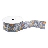 Blauwe Chinoiserie Pagodes Grosgrain Lint (Spoel)