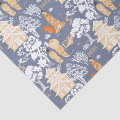 Blauwe Chinoiserie Pagodes Tissuepapier (Detail)