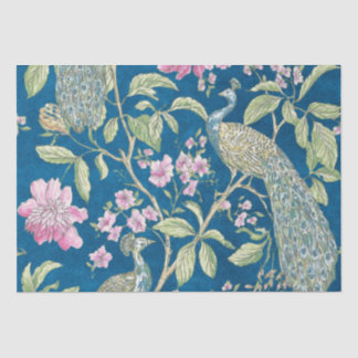 Blauwe Chinoiserie pauw bloemendecoupage Tissuepapier