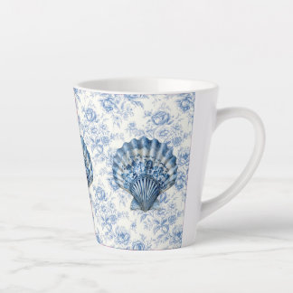 Blauwe Chinoiserie Schelp Kleine Keramische Latte  Mok