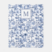 Blauwe Chinoiserie Toile Pattern Monogram Fleece Deken (Voorkant)