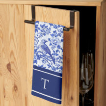 Blauwe Chinoiserie Vogel Monogram Bloemig