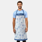 Blauwe Chinoisiere libellen en bloemen Schort (Gedragen)