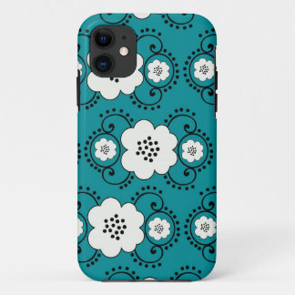 Blauwe chique bloemen iPhone 11 hoesje