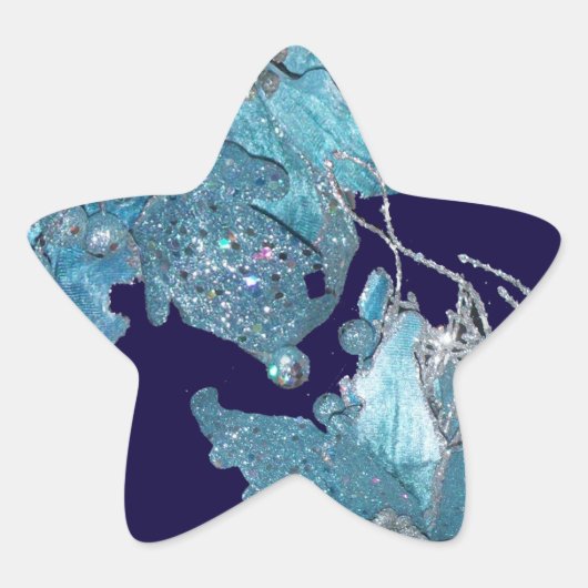 BLAUWE CHRISTMAS STAR IN SPARKLEN STER STICKER (Voorkant)