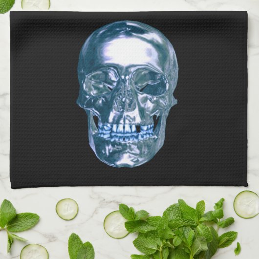 Blauwe Chrome Skull Keukendoek Theedoek (Gevouwen)