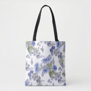 Blauwe chrysanten, waterverf draagtas