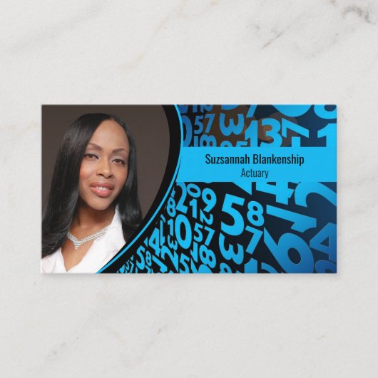 Blauwe cijfers op zwarte aangepaste foto en QR-cod Visitekaartje (Voorkant)