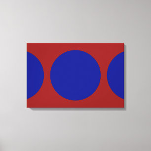 Blauwe Cirkels op Rood Canvas Afdruk