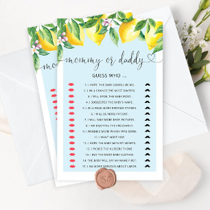 Blauwe citroen Mama of papa baby shower spel