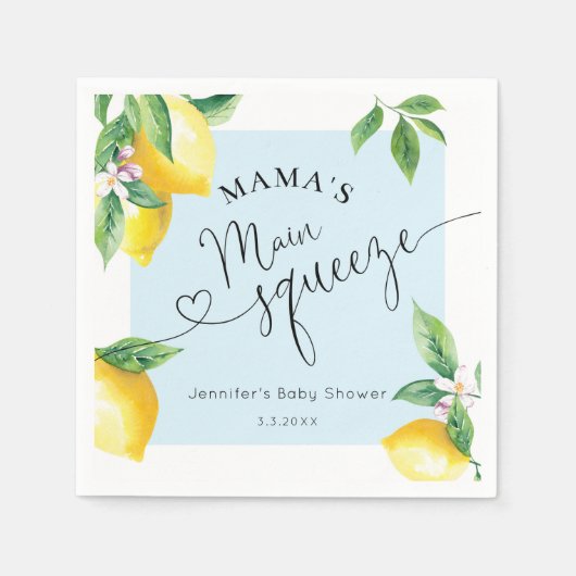 Blauwe citroen mamas hoofd knijpen baby shower ser servet (Voorkant)