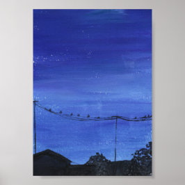 Blauwe Cityscape Print, Waarde Poster Papier