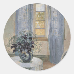 Blauwe Clematis in het atelier van de kunstenaar, Ronde Sticker