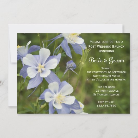 Blauwe Columbine Bloemen Post Trouw Brunch Kaart (Voorkant)