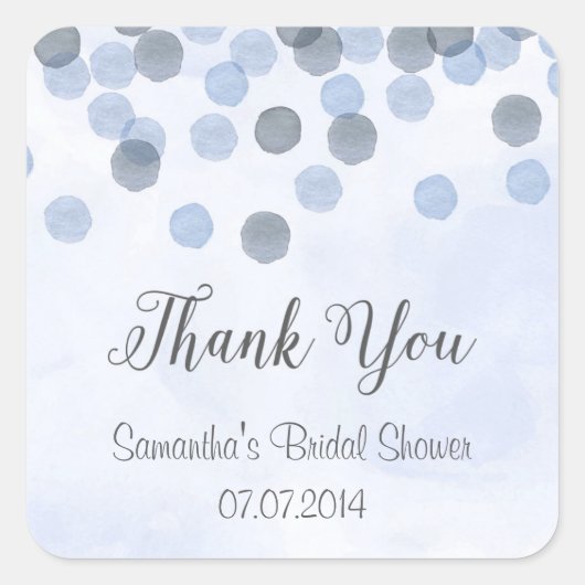 Blauwe Confetti Bedankt! Vierkante Sticker (Voorkant)