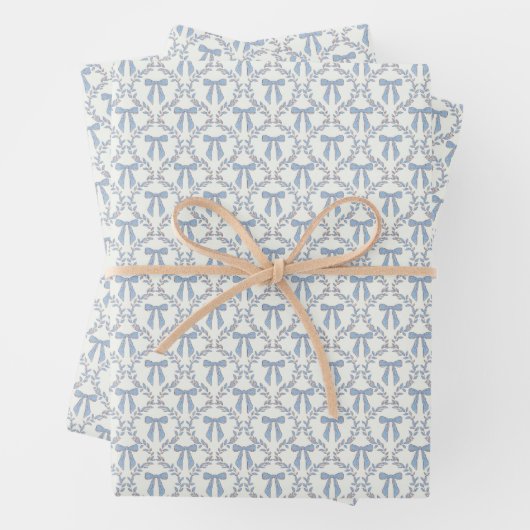 Blauwe Coquette Bogen, Trellis, Preppy Inpakpapier Vel (In situ)